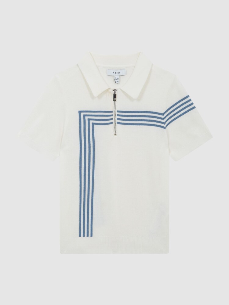 Reiss White Sergant Senior Half Zip Stripe Detail Polo T-Shirt - Image 2 of 8