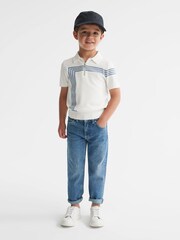 Reiss White Sergant Senior Half Zip Stripe Detail Polo T-Shirt - Image 3 of 8