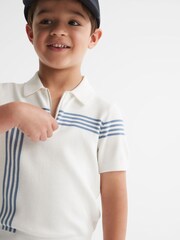 Reiss White Sergant Senior Half Zip Stripe Detail Polo T-Shirt - Image 4 of 8