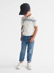 Reiss White Sergant Senior Half Zip Stripe Detail Polo T-Shirt - Image 6 of 8