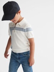 Reiss White Sergant Senior Half Zip Stripe Detail Polo T-Shirt - Image 7 of 8