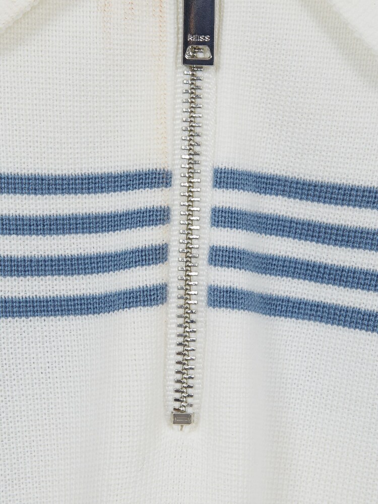 Reiss White Sergant Senior Half Zip Stripe Detail Polo T-Shirt - Image 8 of 8