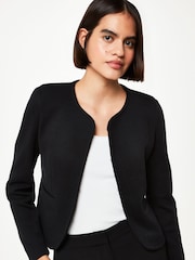 Whistles Black 100% Cotton Collarless Jersey Jacket - Image 1 of 5