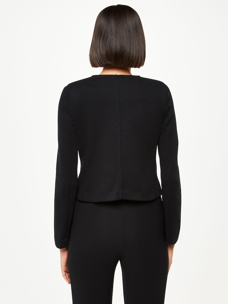 Whistles Black 100% Cotton Collarless Jersey Jacket - Image 2 of 5
