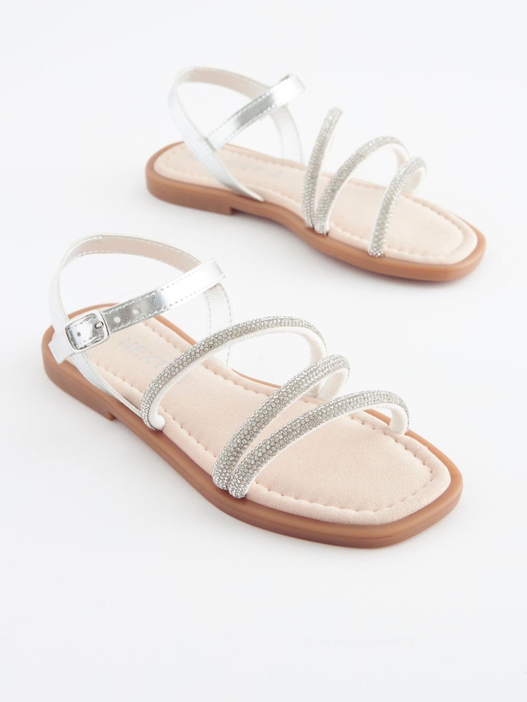 Silber glitzernd - Juwelenbesetzte Sandalen - Bild 1 von 5