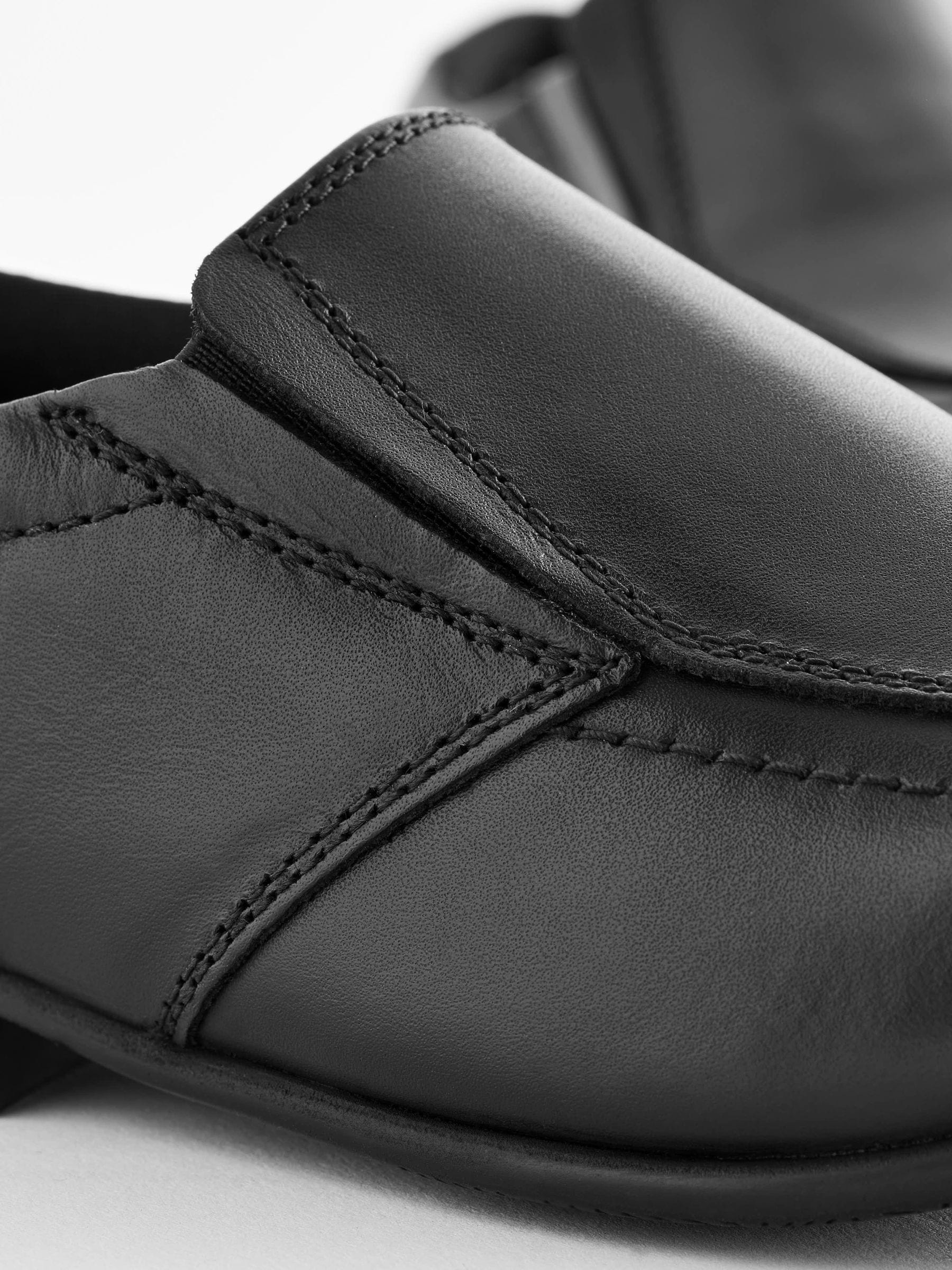 02: 　Lay Flat Buy Black Wide Fit (G) Slip On Leather Loafer School Shoes from