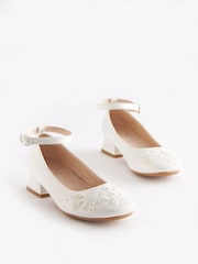Ivory Satin Floral Embellished Occasion Heel Shoes - Image 1 of 6
