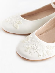 Ivory Satin Floral Embellished Occasion Heel Shoes - Image 3 of 6