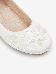 Ivory Satin Floral Embellished Occasion Heel Shoes - Image 4 of 6