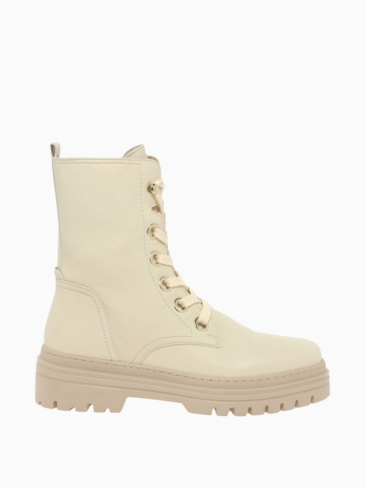 Gabor Cream Genoa Panna Leather Combat Boots - Image 1 of 5 Gabor Cream Genoa Panna Leather Combat Boots - Image 1 of 5