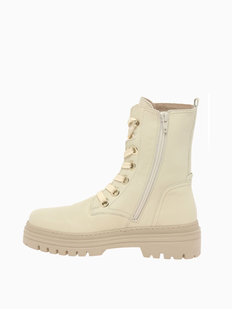 Gabor Cream Genoa Panna Leather Combat Boots - Image 2 of 5