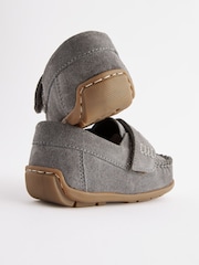 Grey Standard Fit (F) Leather Penny Loafers with Touch and Close Fastening - Image 3 of 5