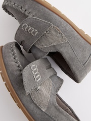 Grey Standard Fit (F) Leather Penny Loafers with Touch and Close Fastening - Image 5 of 5
