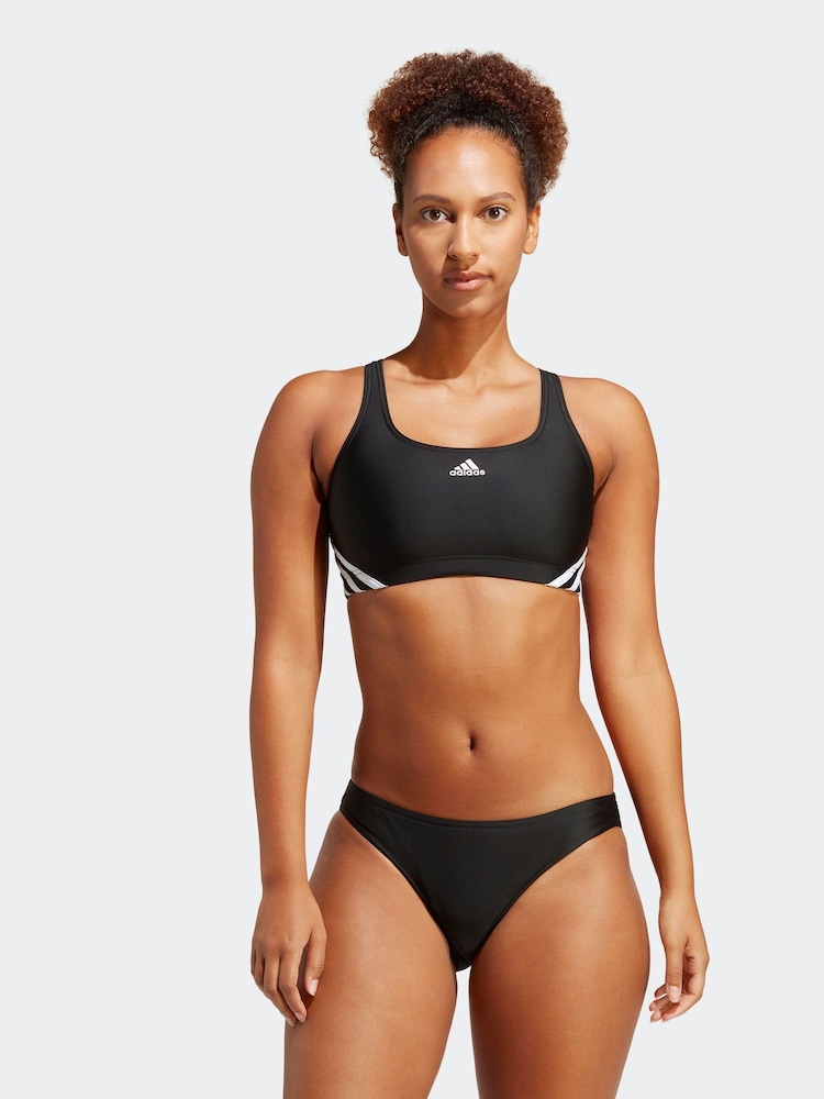 adidas Black 3 Stripe Sporty Bikini Bottoms - Image 1 of 7