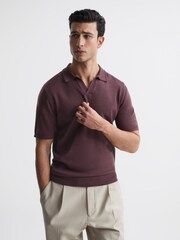 Reiss Mahogany Duchie Merino Wool Open Collar Polo Shirt - Image 1 of 6
