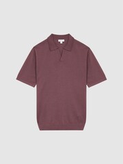 Reiss Mahogany Duchie Merino Wool Open Collar Polo Shirt - Image 2 of 6