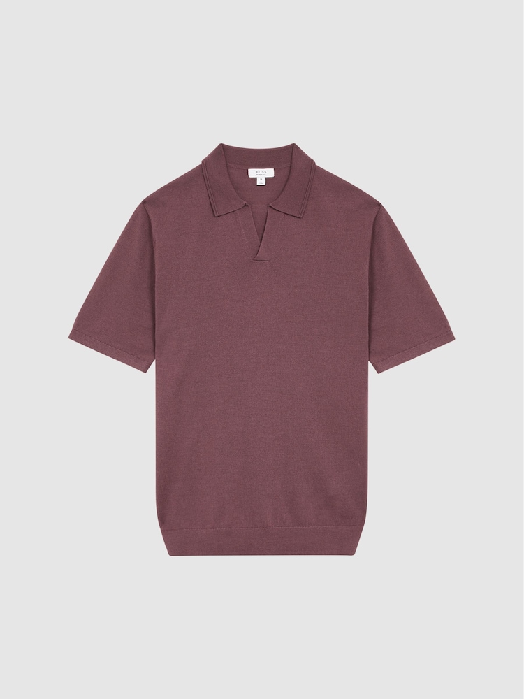 Reiss Mahogany Duchie Merino Wool Open Collar Polo Shirt - Image 2 of 6