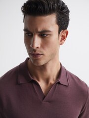 Reiss Mahogany Duchie Merino Wool Open Collar Polo Shirt - Image 4 of 6