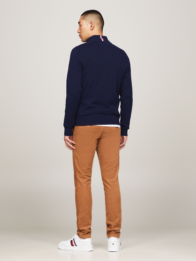 Tommy Hilfiger Blue Quarter Zip Cotton Blend Jumper With Cashmere - Image 2 of 5