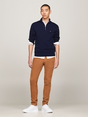 Tommy Hilfiger Blue Quarter Zip Cotton Blend Jumper With Cashmere - Image 4 of 5