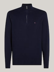 Tommy Hilfiger Blue Quarter Zip Cotton Blend Jumper With Cashmere - Image 5 of 5