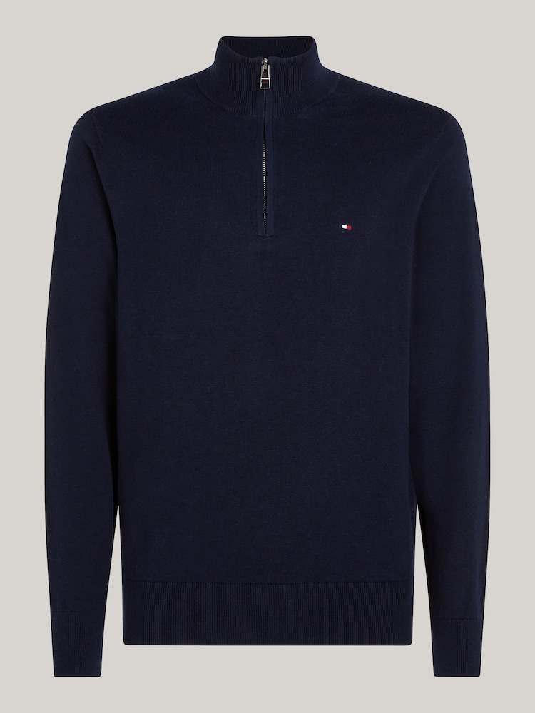 Tommy Hilfiger Blue Quarter Zip Cotton Blend Jumper With Cashmere - Image 5 of 5