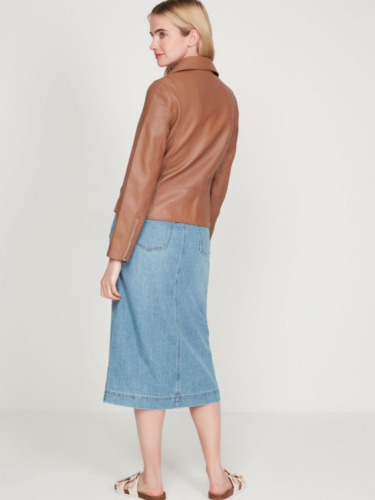 M&Co Tan Brown Leather Biker Jacket - Image 2 of 5 M&Co Tan Brown Leather Biker Jacket - Image 2 of 5