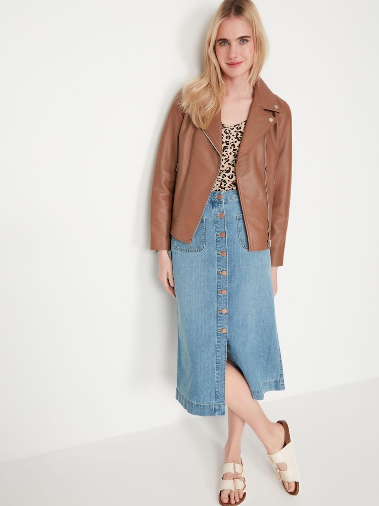 M&Co Tan Brown Leather Biker Jacket - Image 5 of 5 M&Co Tan Brown Leather Biker Jacket - Image 5 of 5