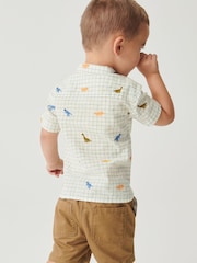 Dinosaur Embroidered Ecru White Check Shirt (3mths-7yrs) - Image 1 of 4