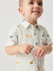 Dinosaur Embroidered Ecru White Check Shirt (3mths-7yrs) - Image 2 of 4