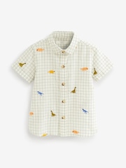 Dinosaur Embroidered Ecru White Check Shirt (3mths-7yrs) - Image 3 of 4