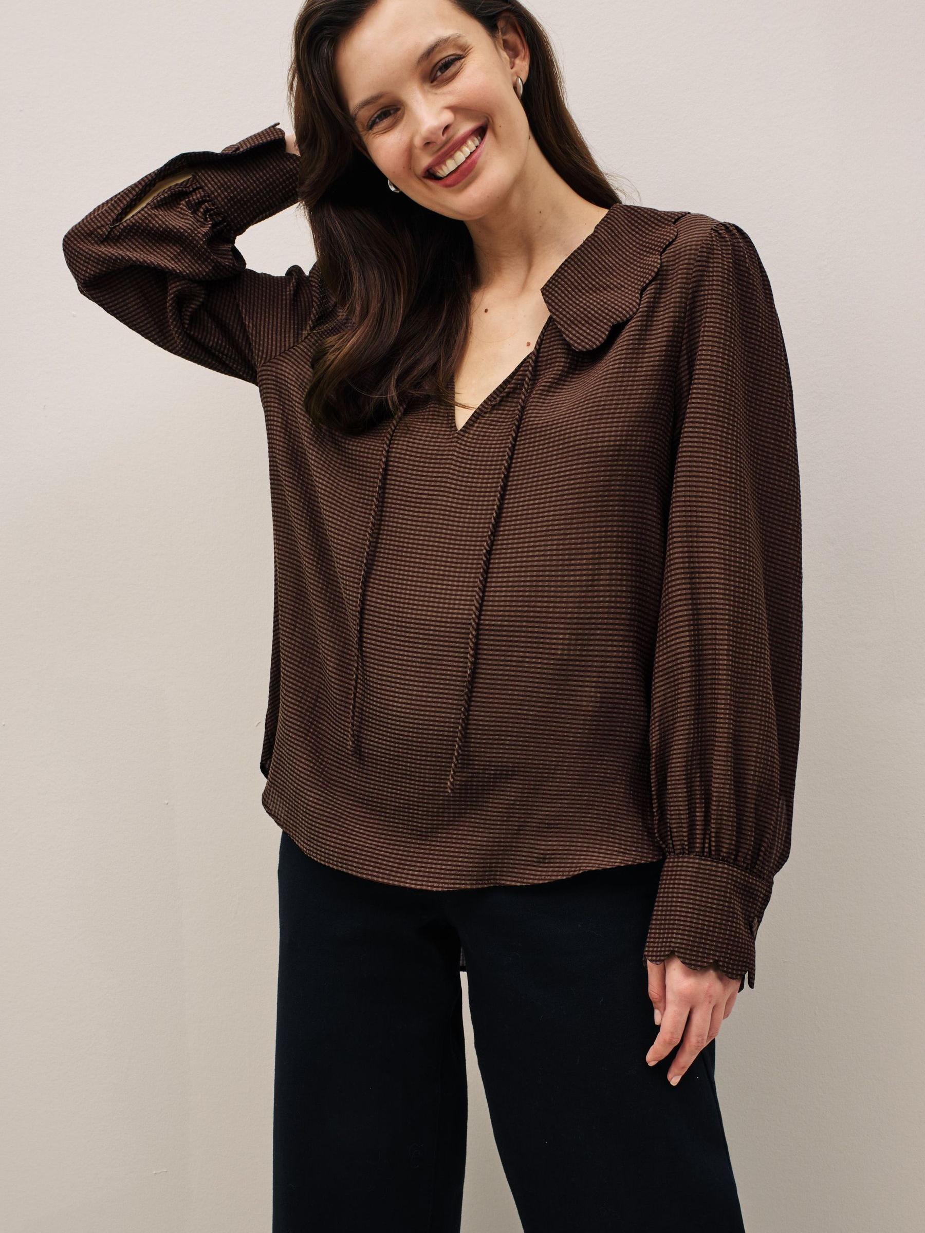 【値下げ】 Blouse Sleeve Long Collar Scallop Brown Buy from Luxembourg Next トップス