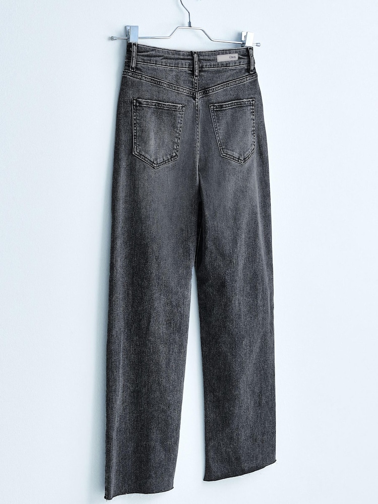 Own. Washed Grey Button Front Wide Ankle Leg Jeans - Image 2 of 7