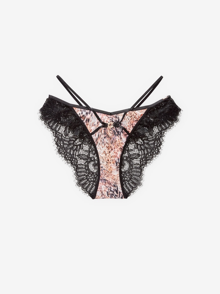 Lipsy Leopard Leopard Strap Lace Back Brazillian Knickers - Image 5 of 5