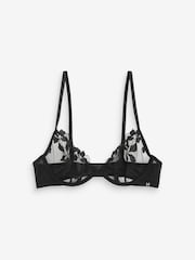 Black Non Pad Plunge Floral Embroidered Bra - Image 2 of 2