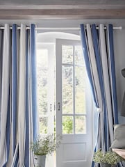 Laura Ashley Denim Blue Tiverton Lined Eyelet 100% Cotton Curtains - Image 1 of 3