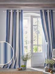 Laura Ashley Denim Blue Tiverton Lined Eyelet 100% Cotton Curtains - Image 2 of 3
