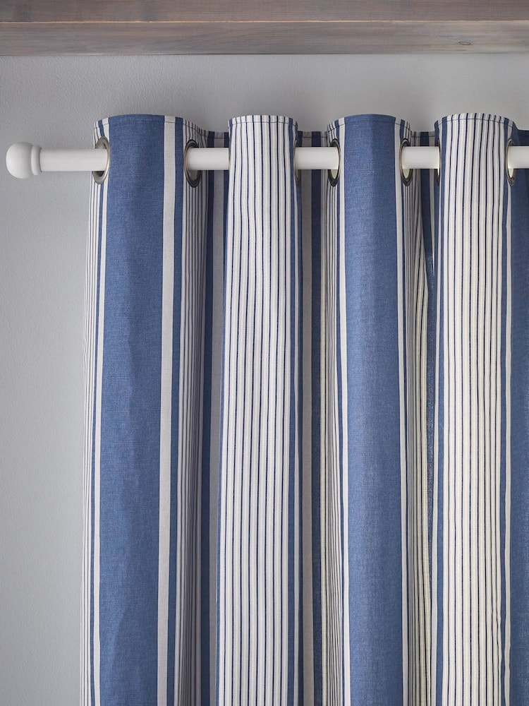 Laura Ashley Denim Blue Tiverton Lined Eyelet 100% Cotton Curtains - Image 3 of 3