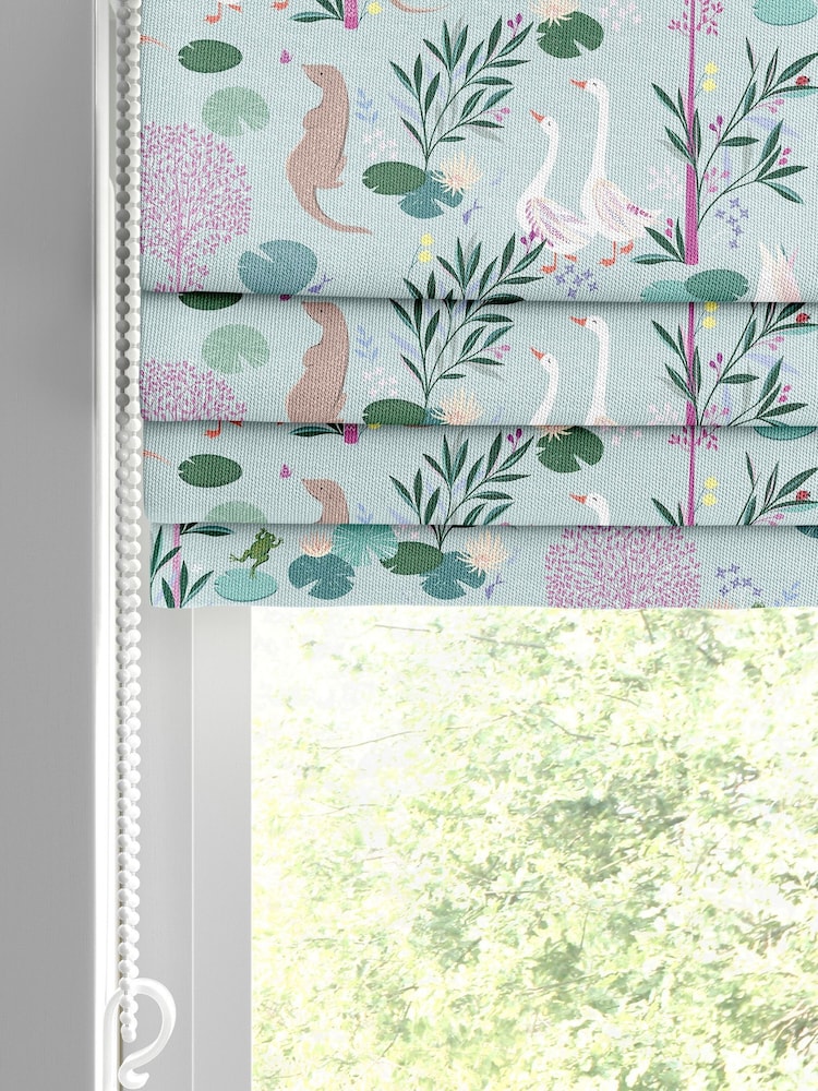 Sara Miller Pale Blue Kids Riverbank Tales Made To Measure Roman 100% Cotton Blind - Image 2 of 6