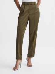 Reiss Green Cici Satin Taper Trousers - Image 1 of 7