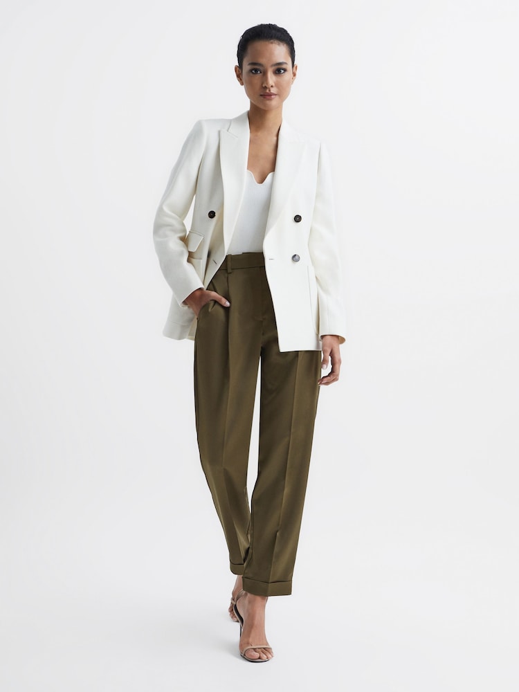 Reiss Green Cici Satin Taper Trousers - Image 7 of 7