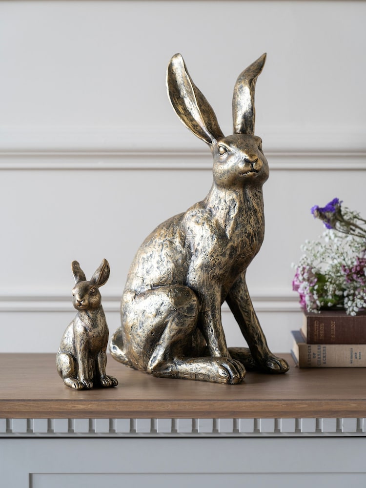 Laura Ashley Gold Antiqued Sitting Hare Ornaments Sculpture - Image 1 of 6