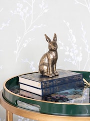 Laura Ashley Gold Antiqued Sitting Hare Ornaments Sculpture - Image 3 of 6