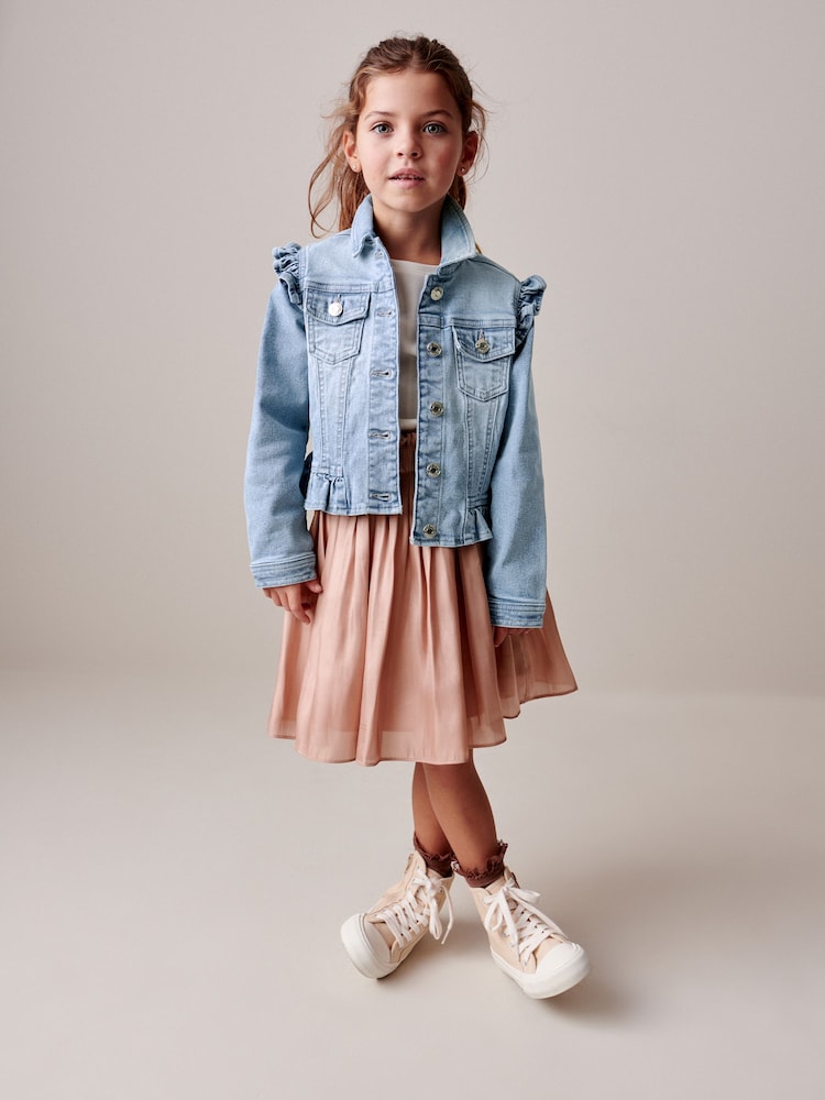 Mid Blue Frill Shoulder Denim Jacket (3-16yrs) - Image 1 of 9