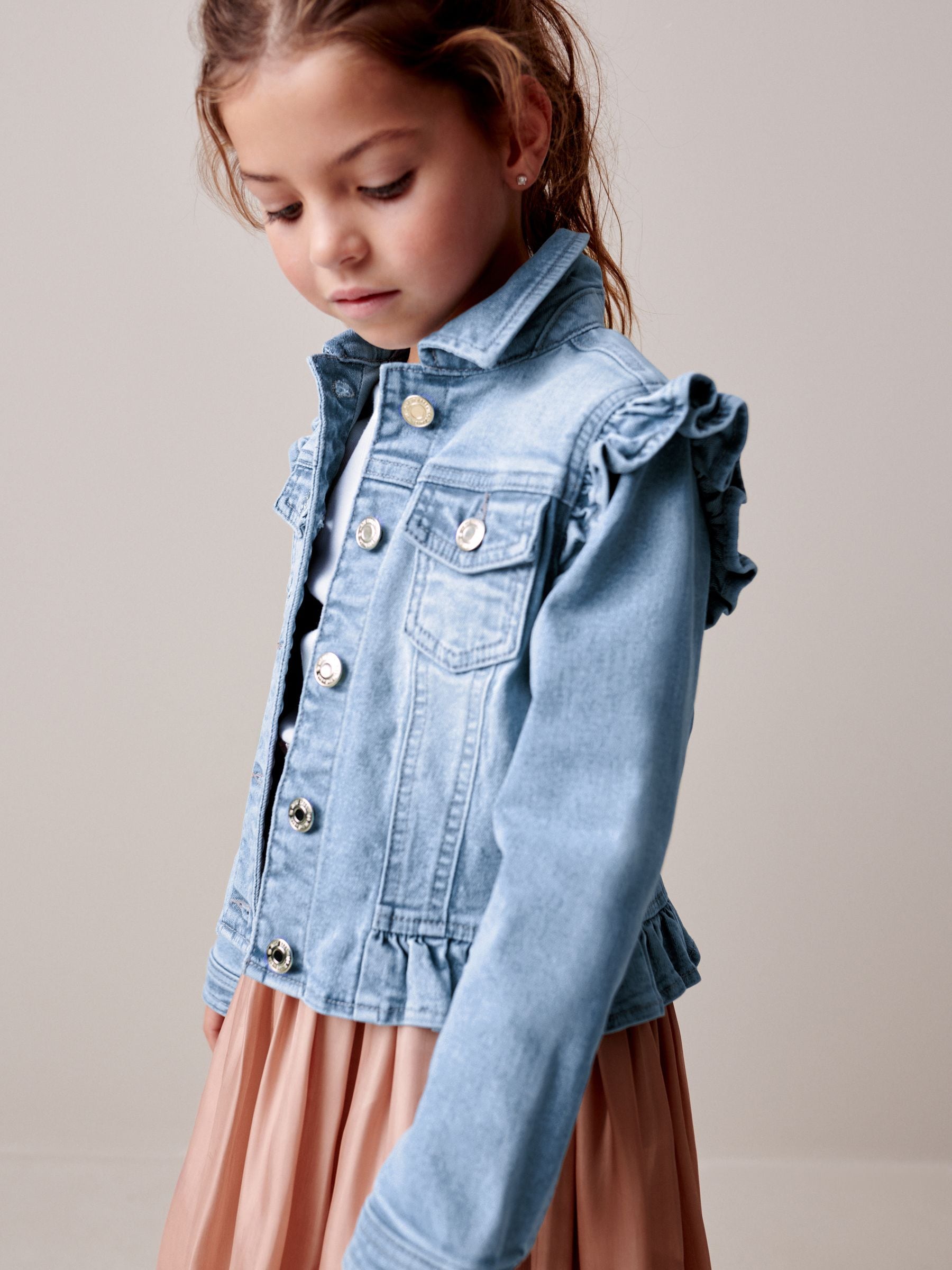 Buy Mid Blue Frill Shoulder Denim Jacket (3-16yrs) from Next USA