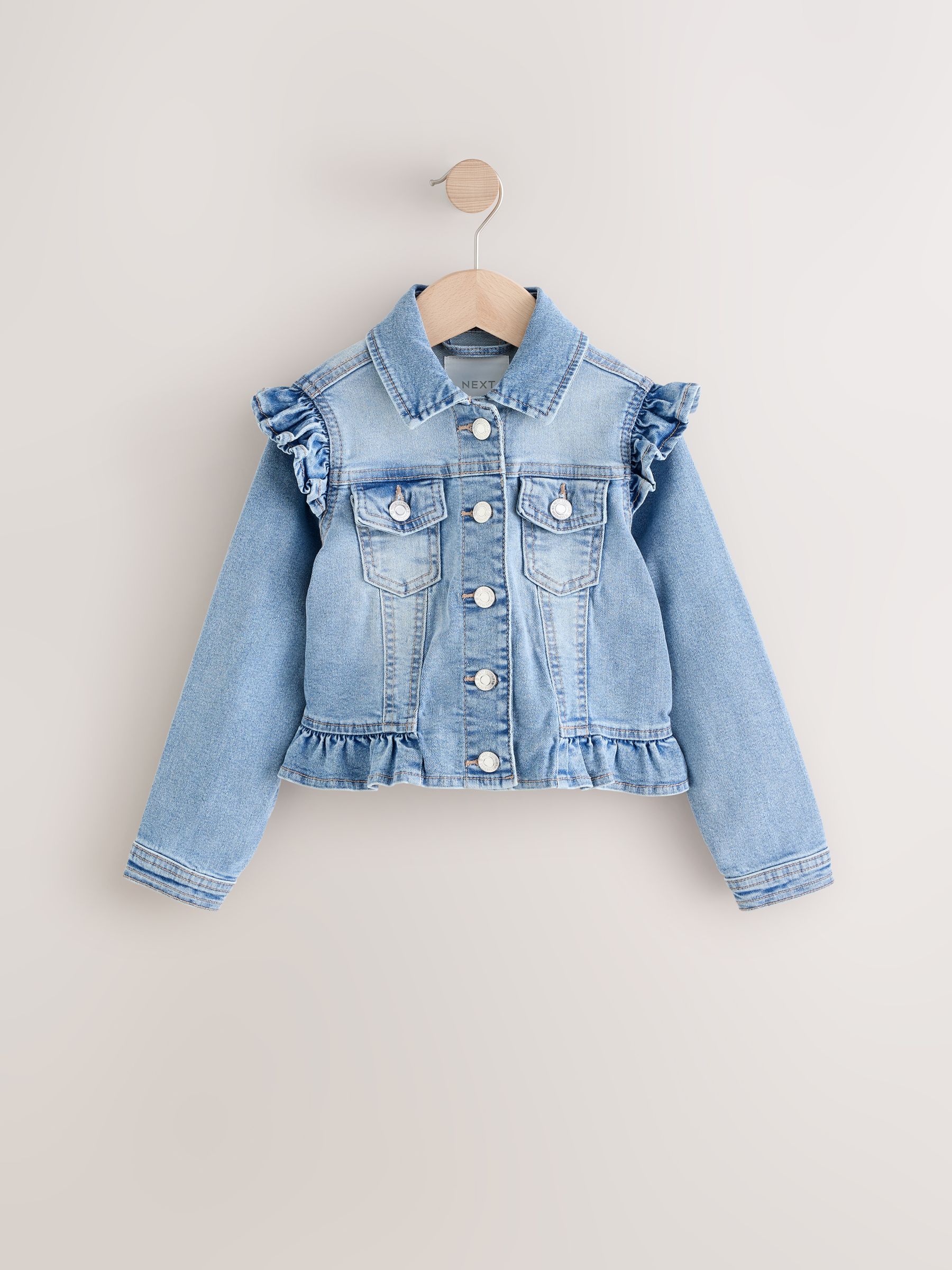 Buy Mid Blue Frill Shoulder Denim Jacket (3-16yrs) from Next USA