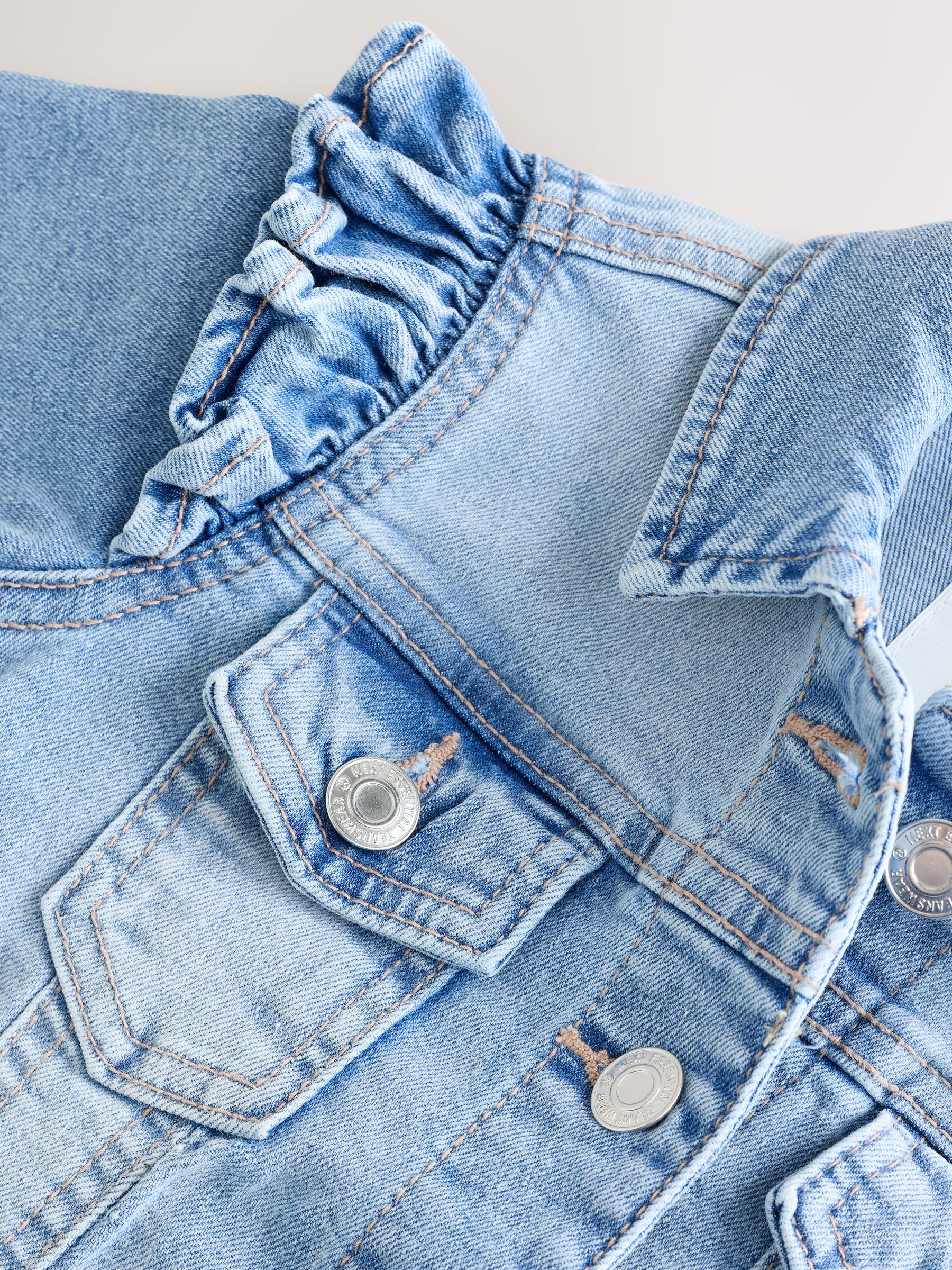 Buy Mid Blue Frill Shoulder Denim Jacket (3-16yrs) from Next USA