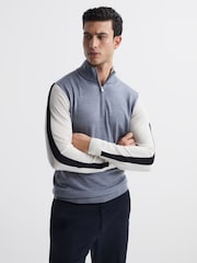 Reiss Airforce Blue Leo Wool Colourblock Zip Neck Polo - Image 1 of 7