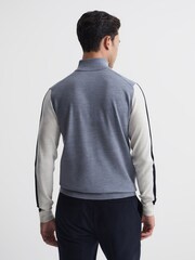 Reiss Airforce Blue Leo Wool Colourblock Zip Neck Polo - Image 4 of 7
