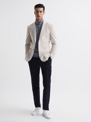 Reiss Airforce Blue Leo Wool Colourblock Zip Neck Polo - Image 7 of 7